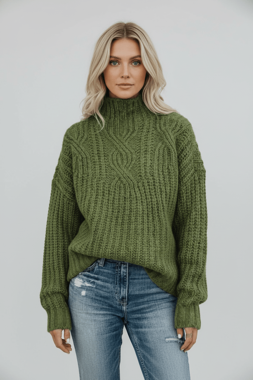 Cozy High Neck Women's Cable Sweater