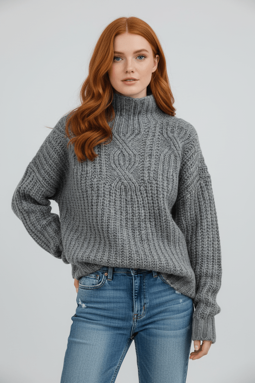 Cozy High Neck Women's Cable Sweater