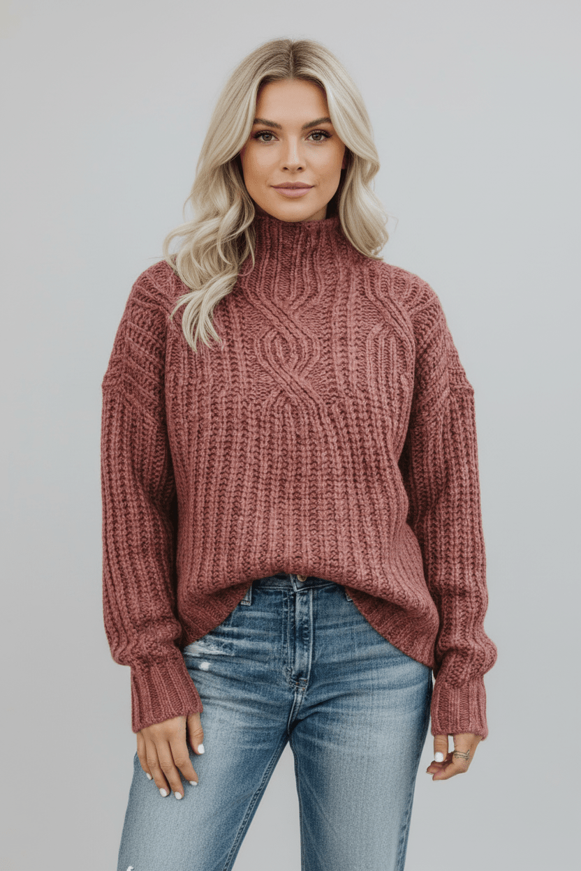 Cozy High Neck Women's Cable Sweater