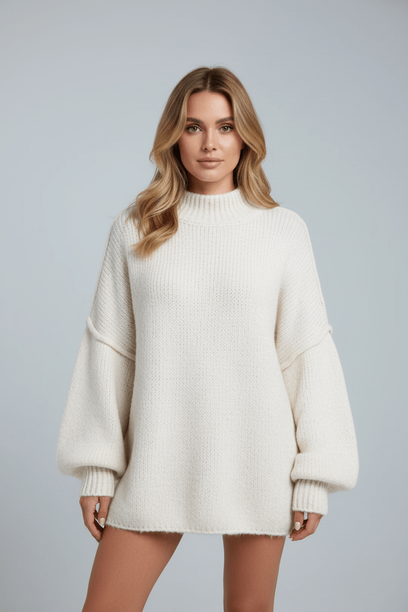 Women's Cozy Loose Fit Sweater with Puffy Sleeves