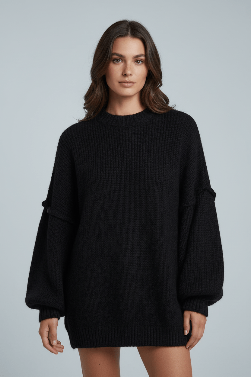 Women's Cozy Loose Fit Sweater with Puffy Sleeves
