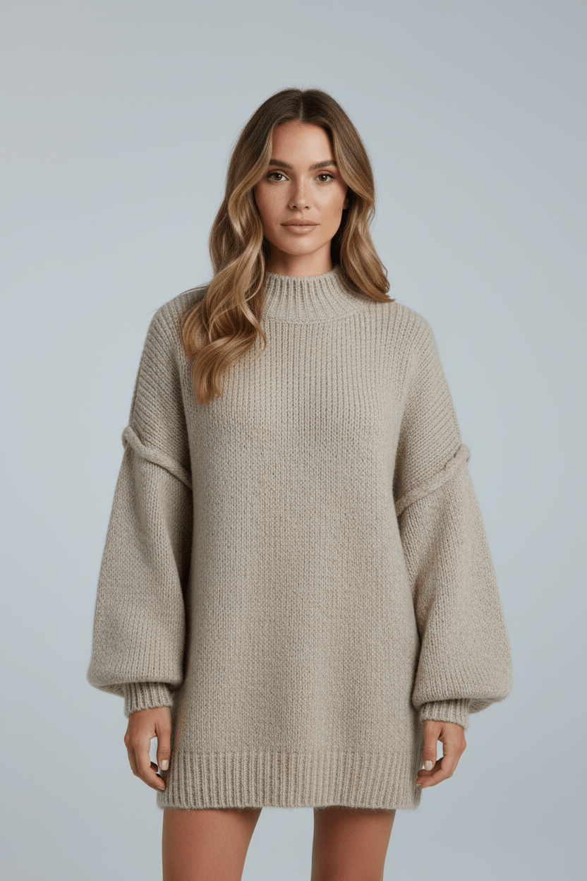 Women's Cozy Loose Fit Sweater with Puffy Sleeves - BritishElegance