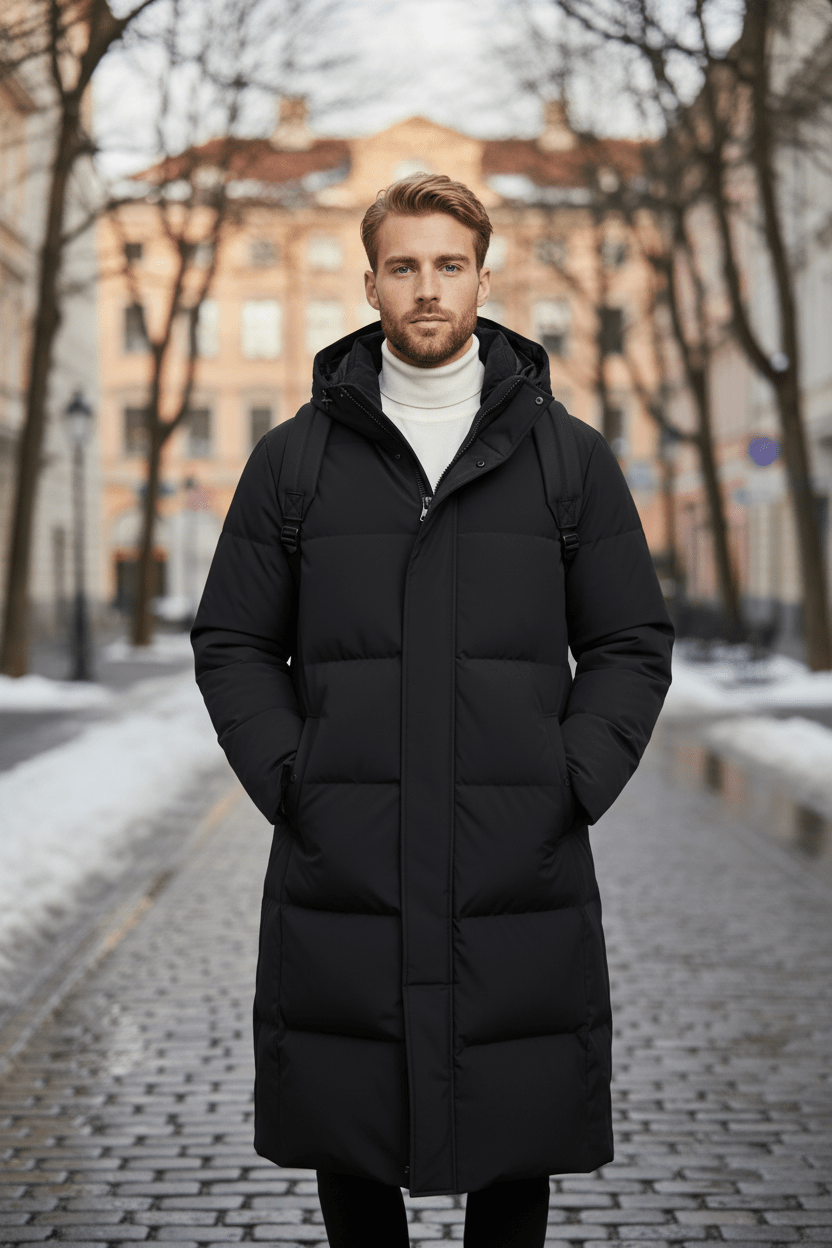 Long Quilted Puffer Coat Black