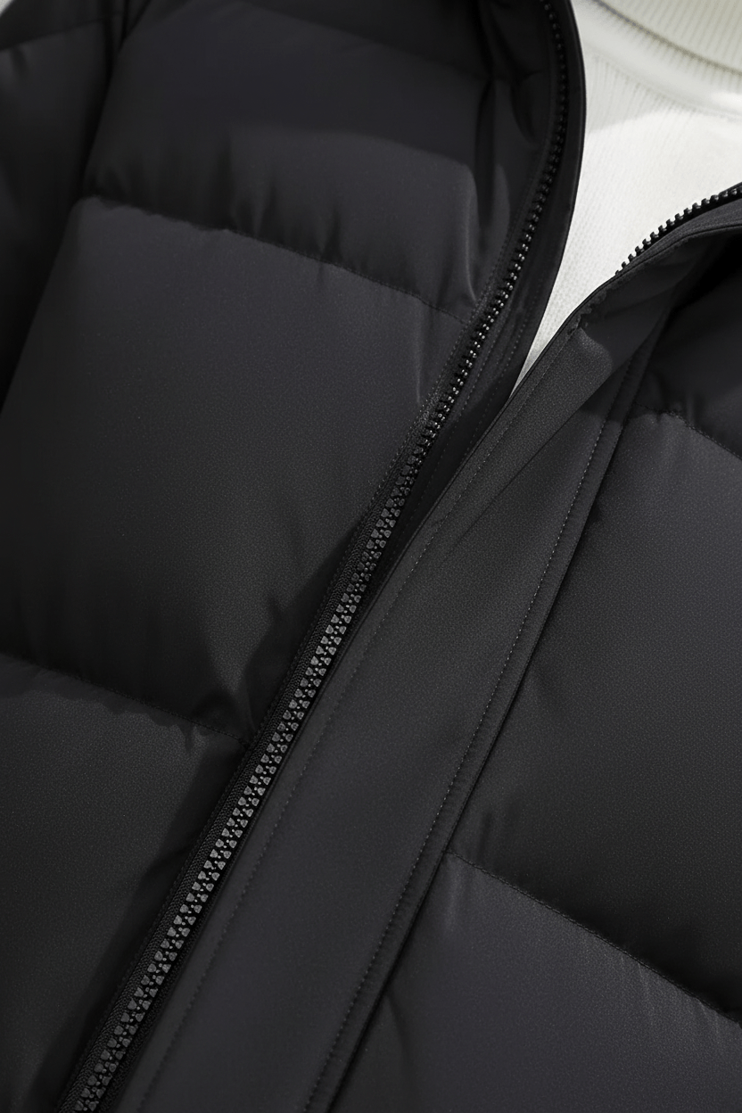Long Quilted Puffer Coat Black
