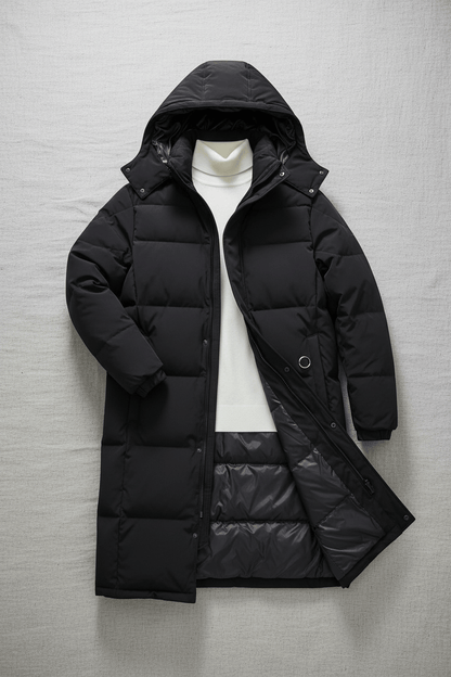 Long Quilted Puffer Coat Black
