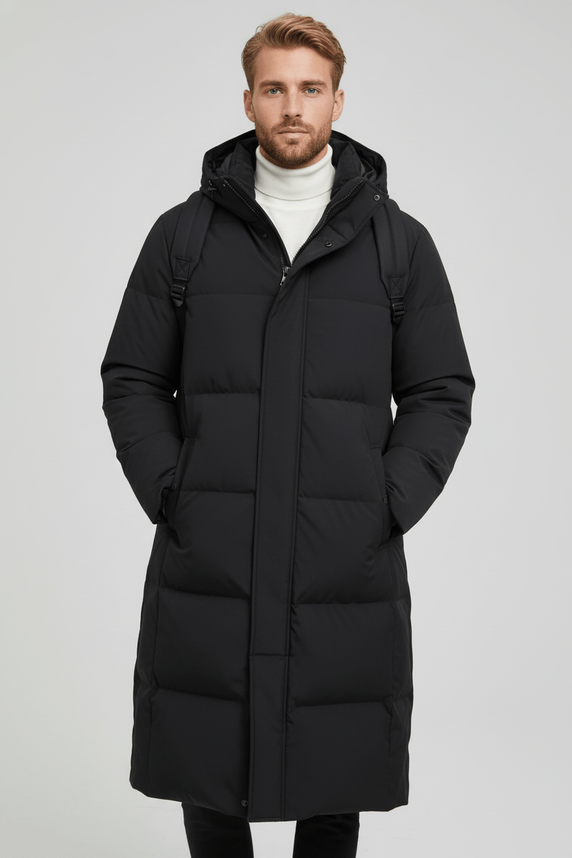 Long Quilted Puffer Coat Black