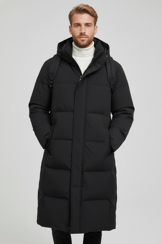Long Quilted Puffer Coat Black
