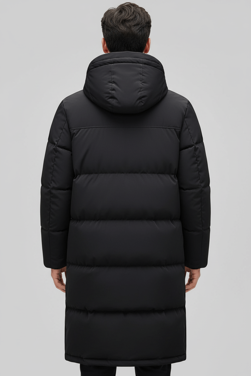 Long Quilted Puffer Coat Black