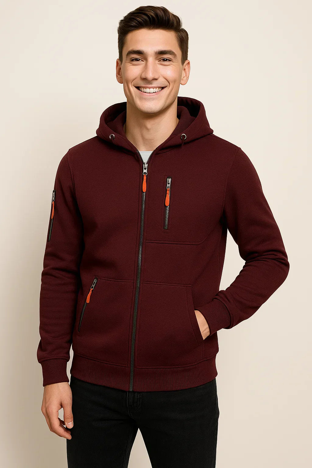 Men's Pocket Zip Up Hooded Jacket