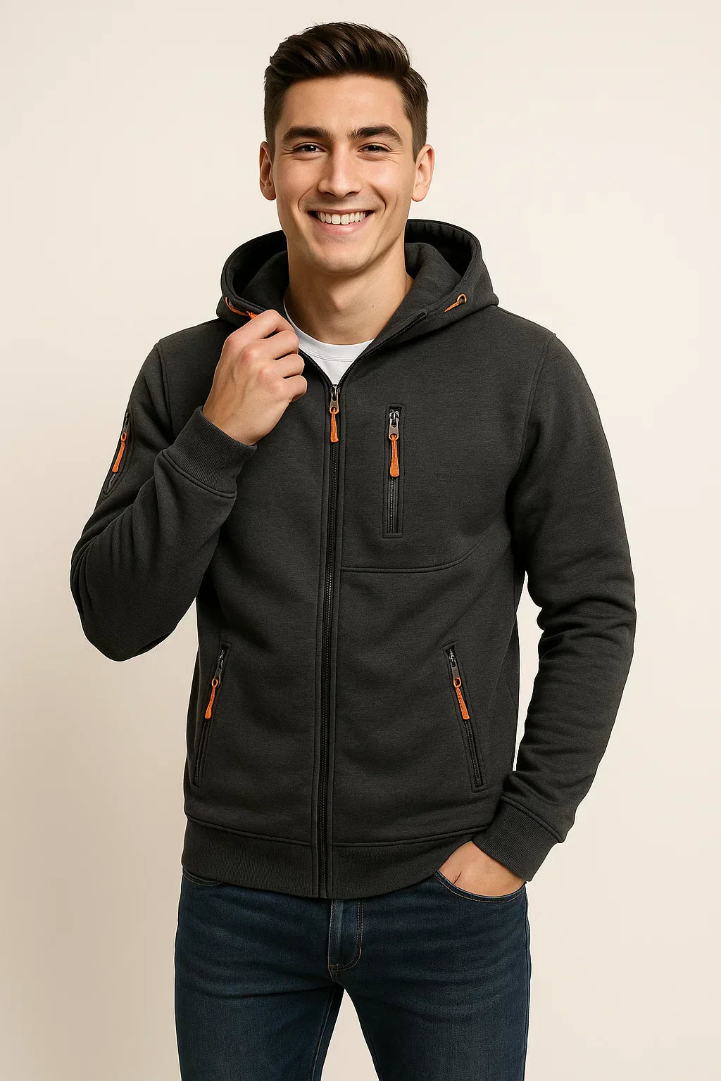Men's Pocket Zip Up Hooded Jacket