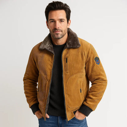 Men’s Corduroy Bomber Jacket with Plush Collar
