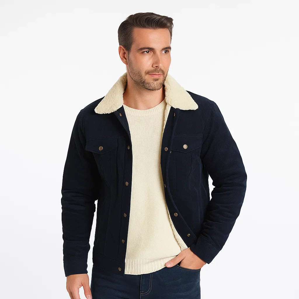 Men’s Denim Trucker Jacket with Shearling Collar