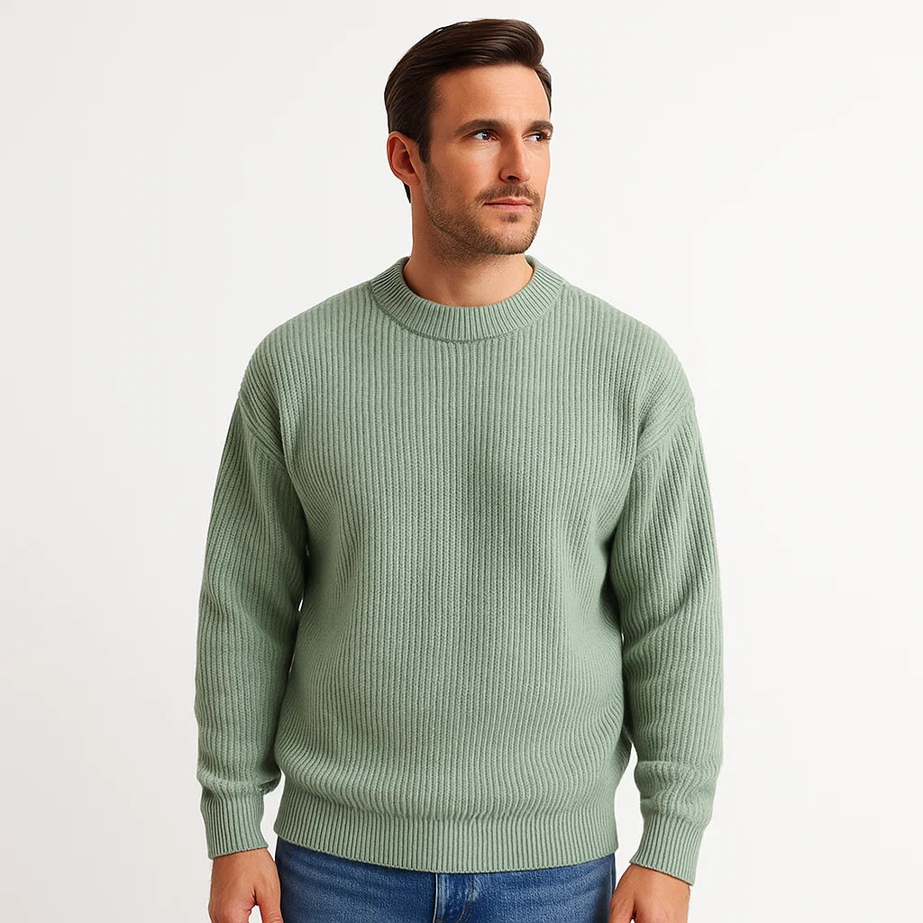 Men’s Relaxed Fit Heavy Rib Knit Crew Neck Sweater