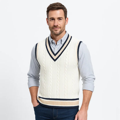 Men’s Textured V Neck Striped Sweater Vest