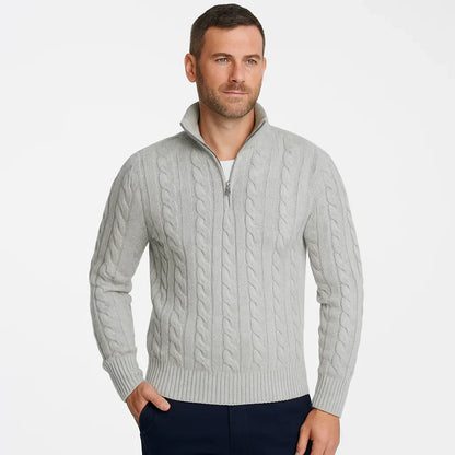 Men’s Cable Knit Mock Neck Quarter Zip Sweater