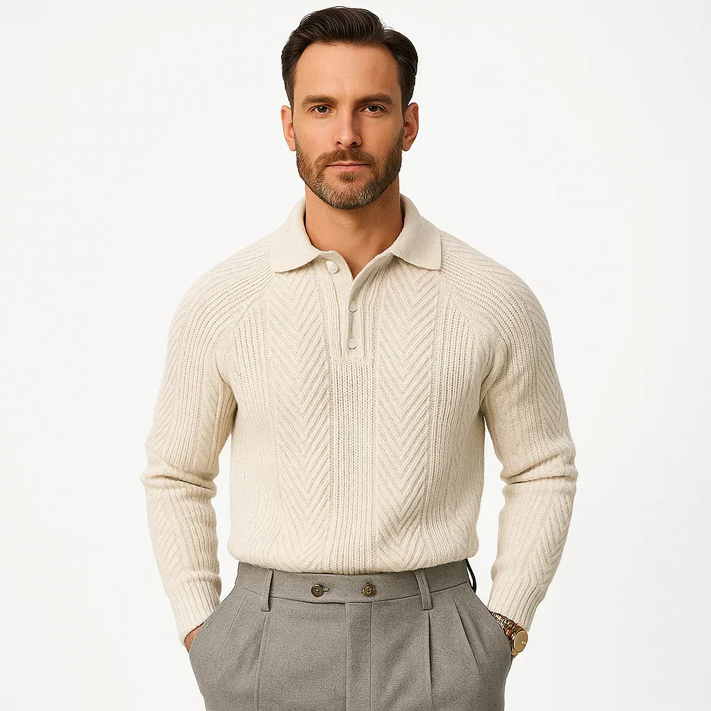 Men’s Chevron Knit Quarter Zip Polo Sweater