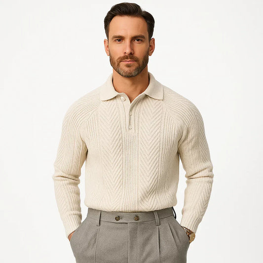 Men’s Chevron Knit Quarter Zip Polo Sweater