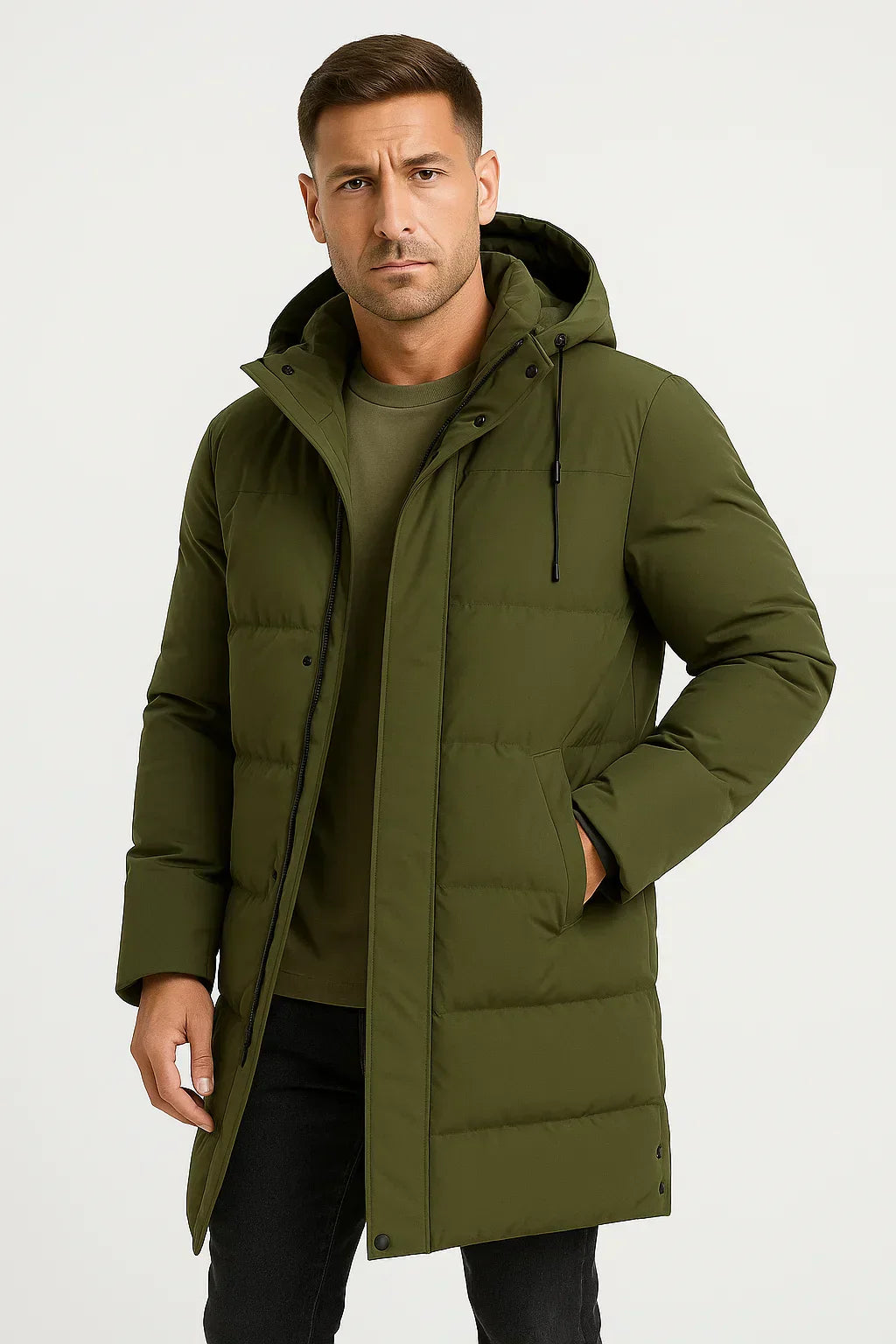 Men’s Double Layer Wool Peacoat with Inner Zip Collar