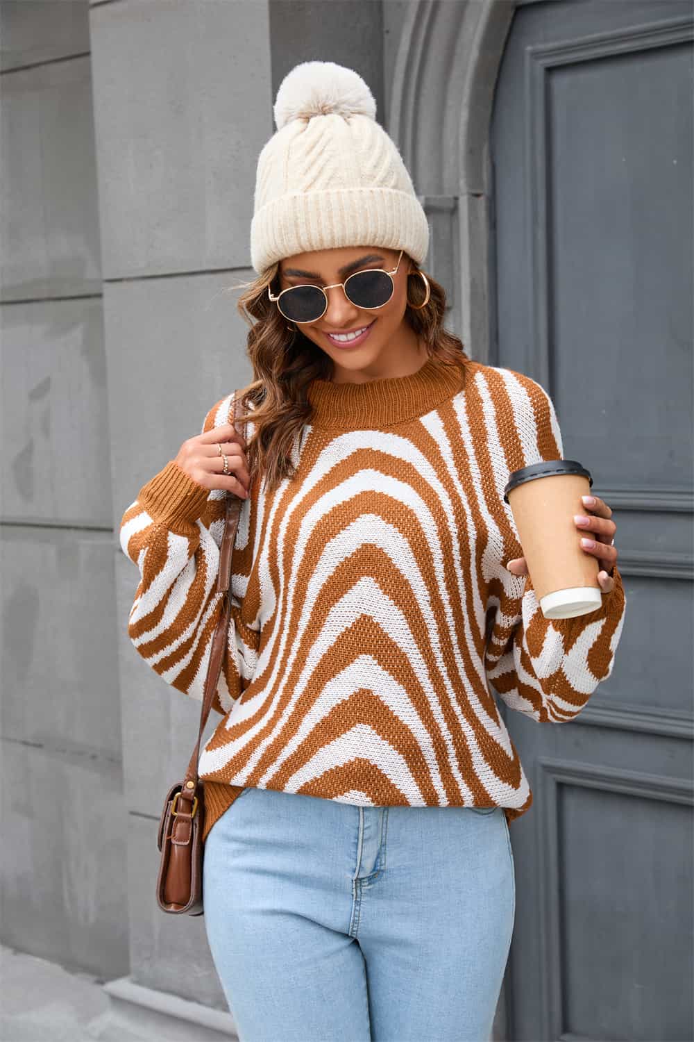 Azure Round Neck Sweater with Print