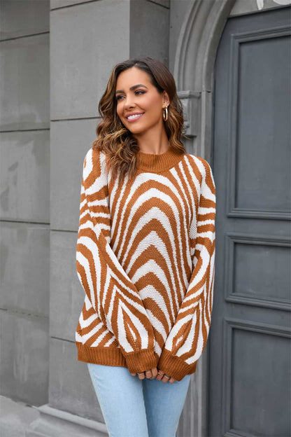 Azure Round Neck Sweater with Print