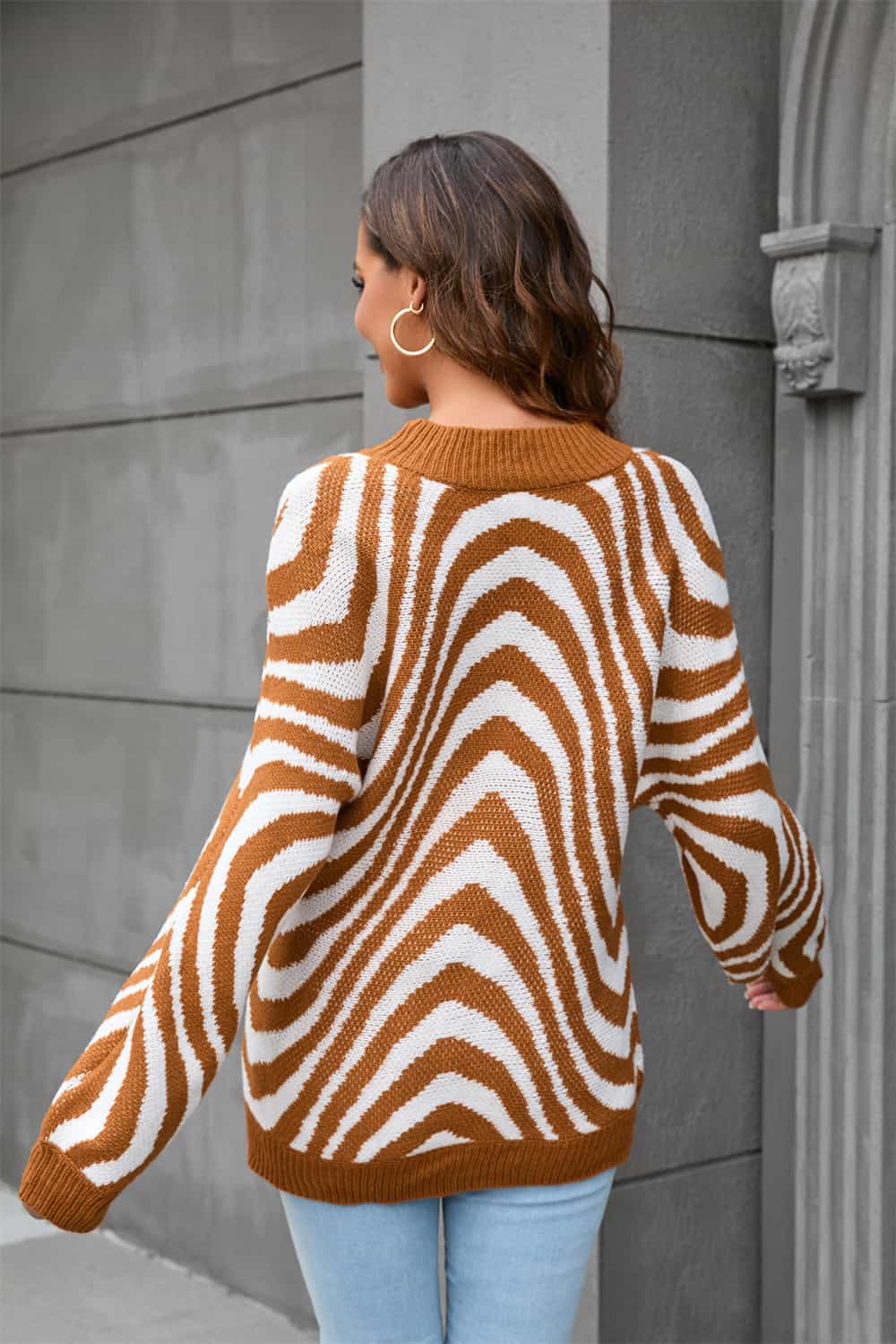 Azure Round Neck Sweater with Print