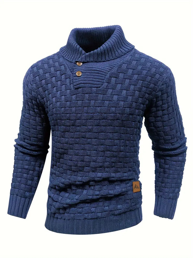 Men’s Textured Shawl Collar Button Pullover Sweater