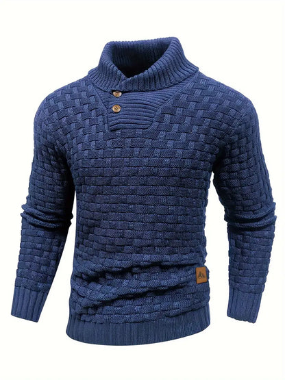 Men’s Textured Shawl Collar Button Pullover Sweater