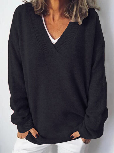 Women's Chic Relaxed Fit V Neck Sweater