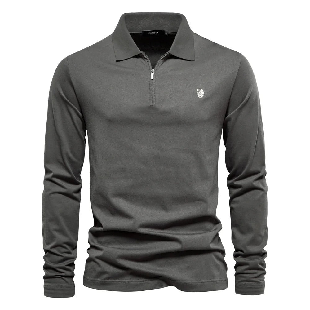 Classic Long Sleeve Polo Shirt with Zip - BritishElegance