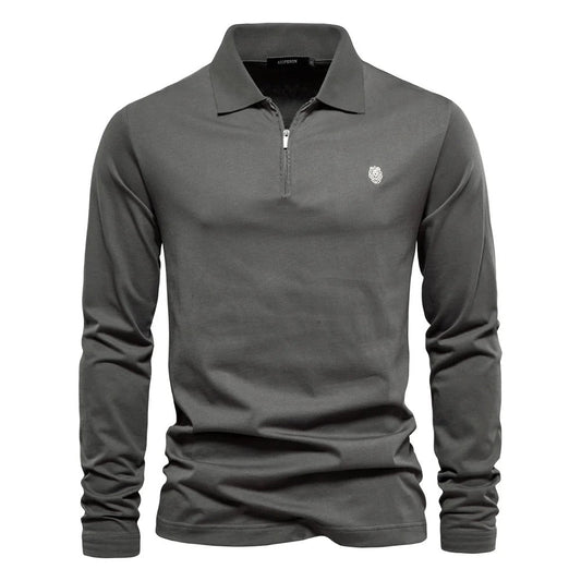 Classic Long Sleeve Polo Shirt with Zip - BritishElegance