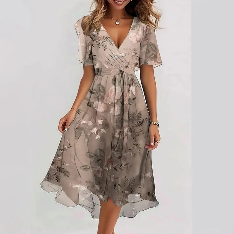 Women's Chic Floral Shine Knee Length Dress - BritishElegance