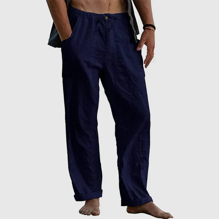 Drawstring linen casual trousers