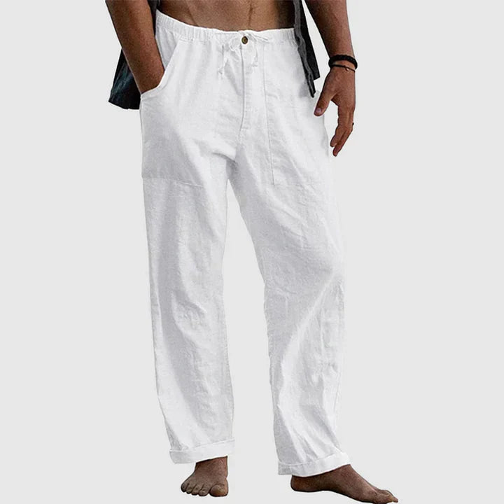 Drawstring linen casual trousers