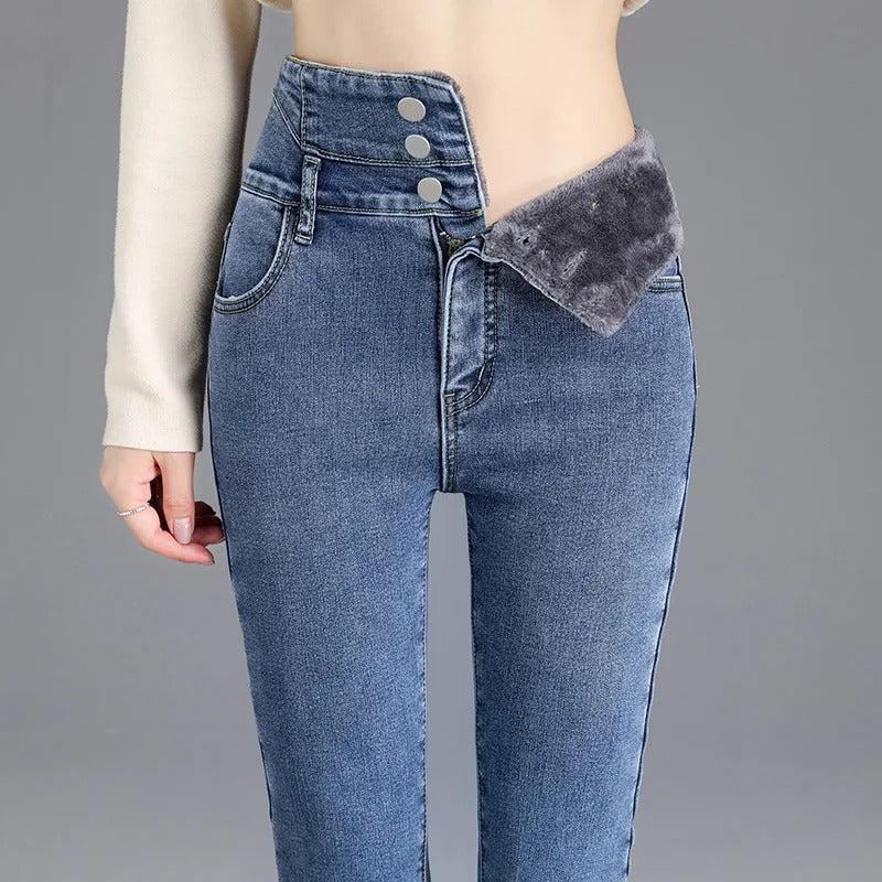Soft Warm Fleece Lined Slim Fit Women's Jeans - BritishElegance