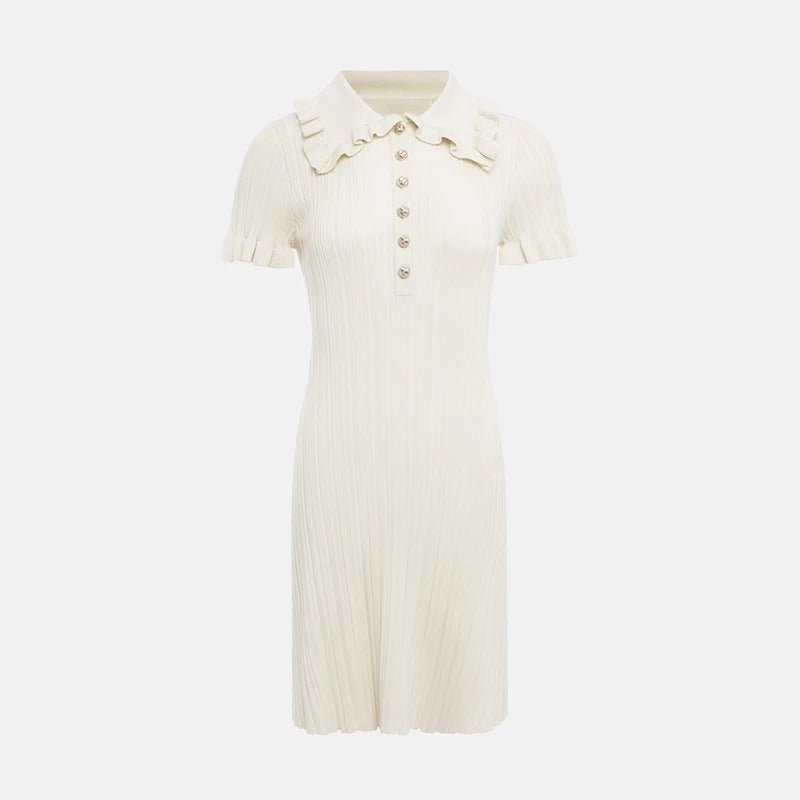 Elegant Ruffled Dress with Button Front