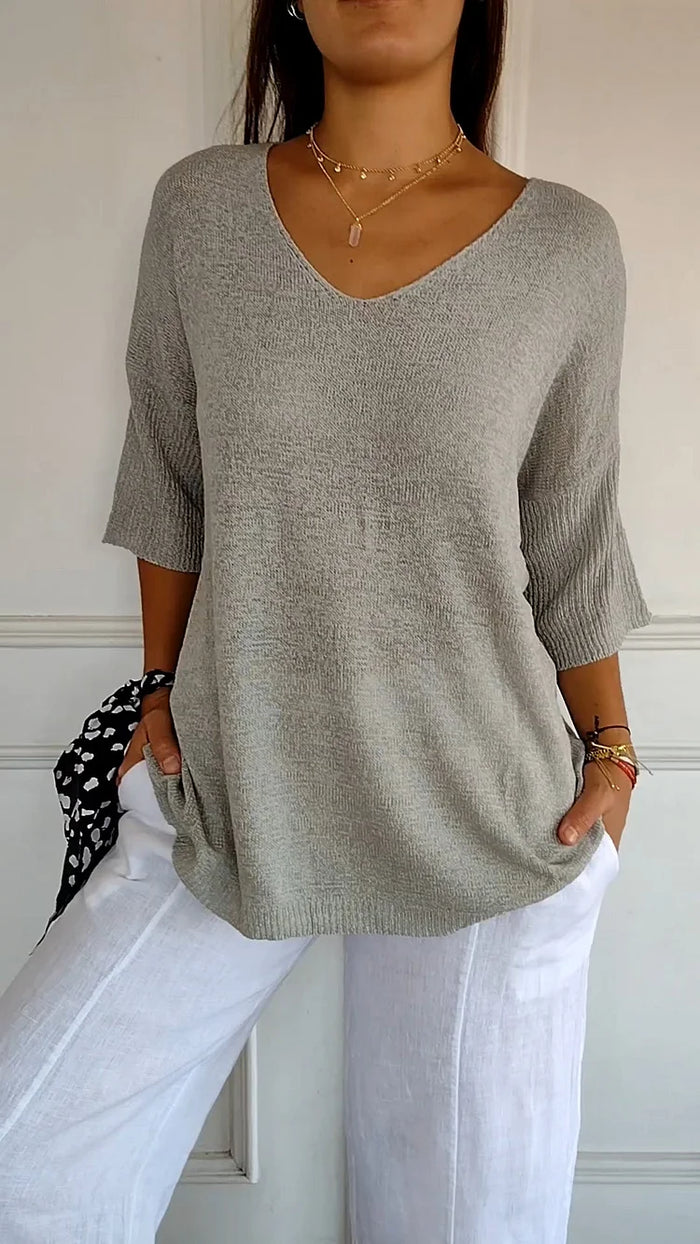 Relaxed Fit V-Neck Sweater for Women