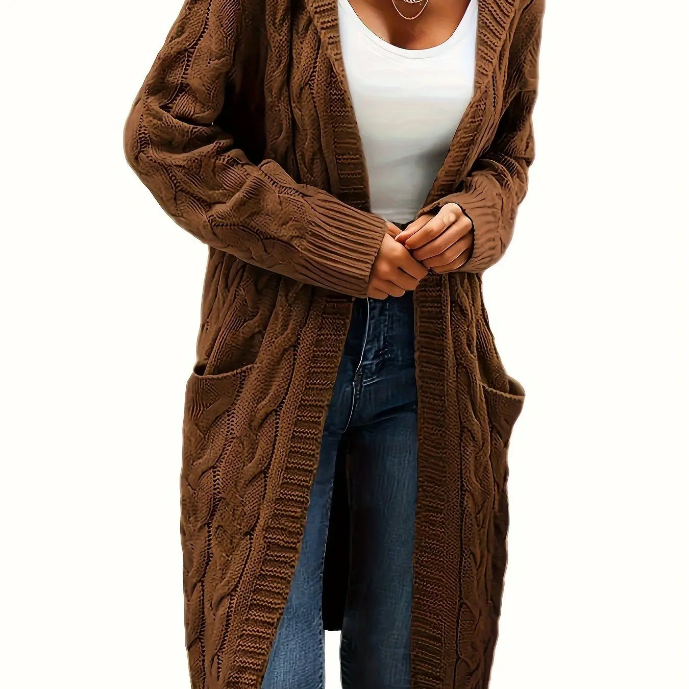 Women’s Open Front Cardigan – Soft Knit Winter Sweater with Pockets