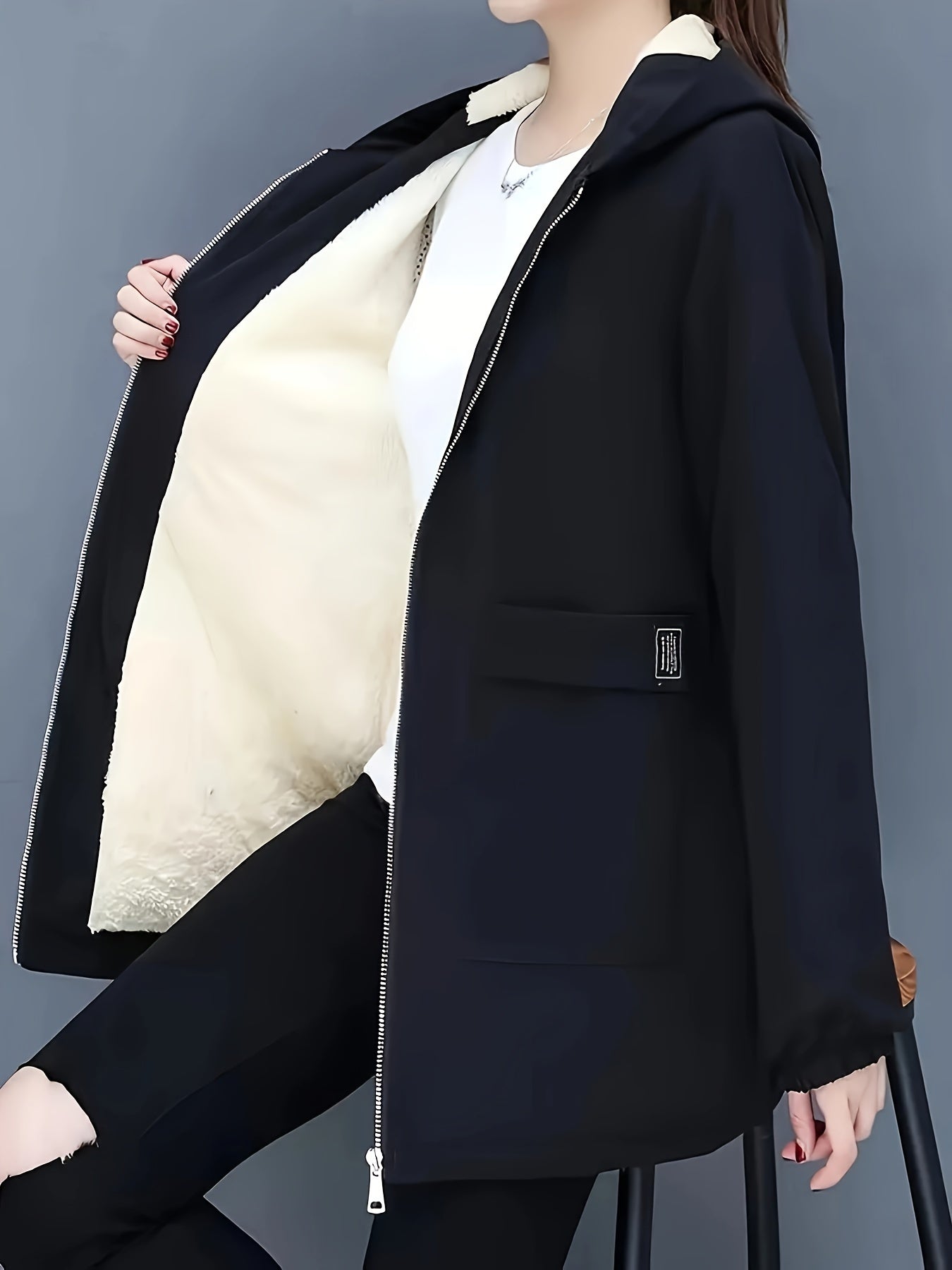 Women's Soft Fleece Parka Coat with Hood and Zipper - BritishElegance