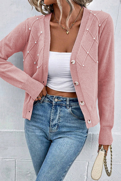 Soft Pink Cashmere Button Front Women's Winter Cardigan