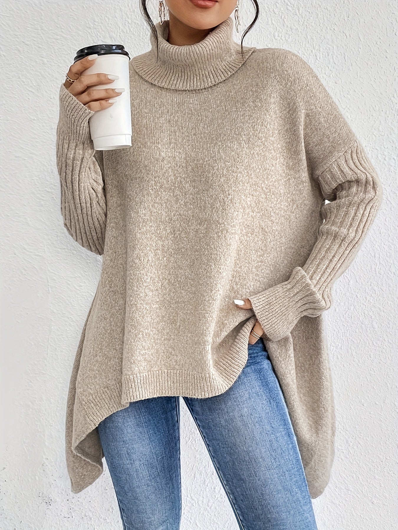 Women's Fashionable Off Centre Turtleneck Sweater - BritishElegance
