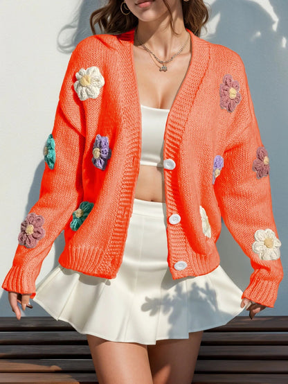 Cozy Women's Open Front Knit Cardigan with Floral Pattern