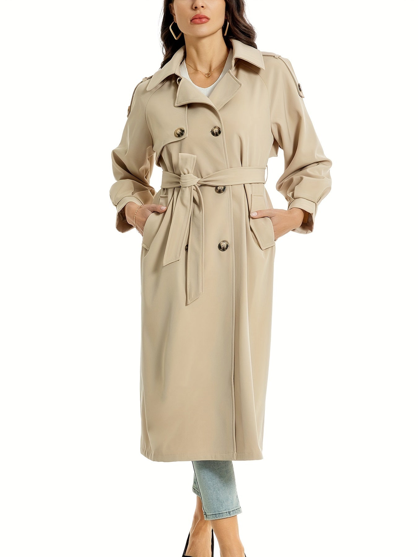 Classic Double Breasted Long Coat for Women - BritishElegance