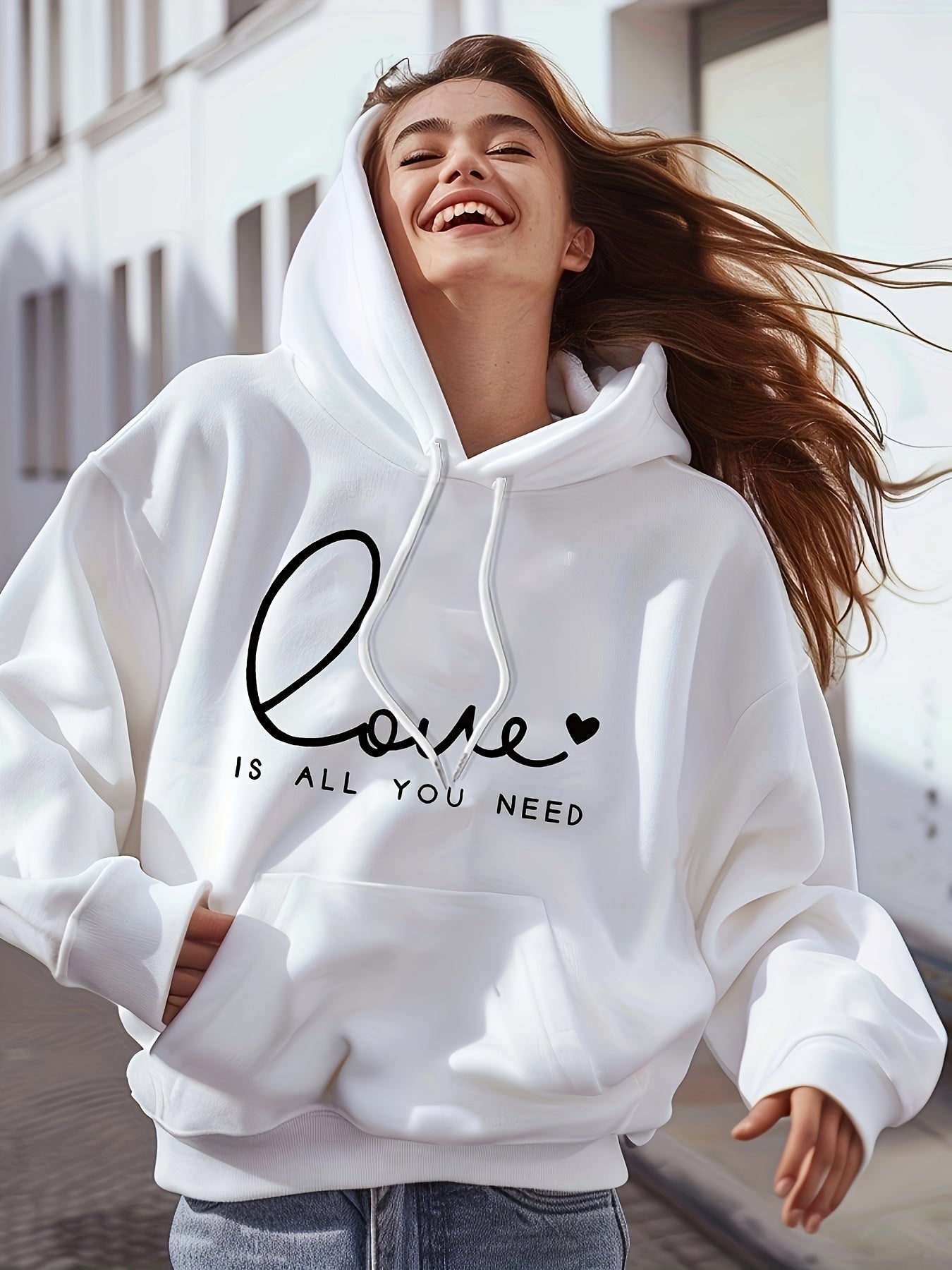 Comfy Women's Large Hoodie with Love Print Pocket - BritishElegance
