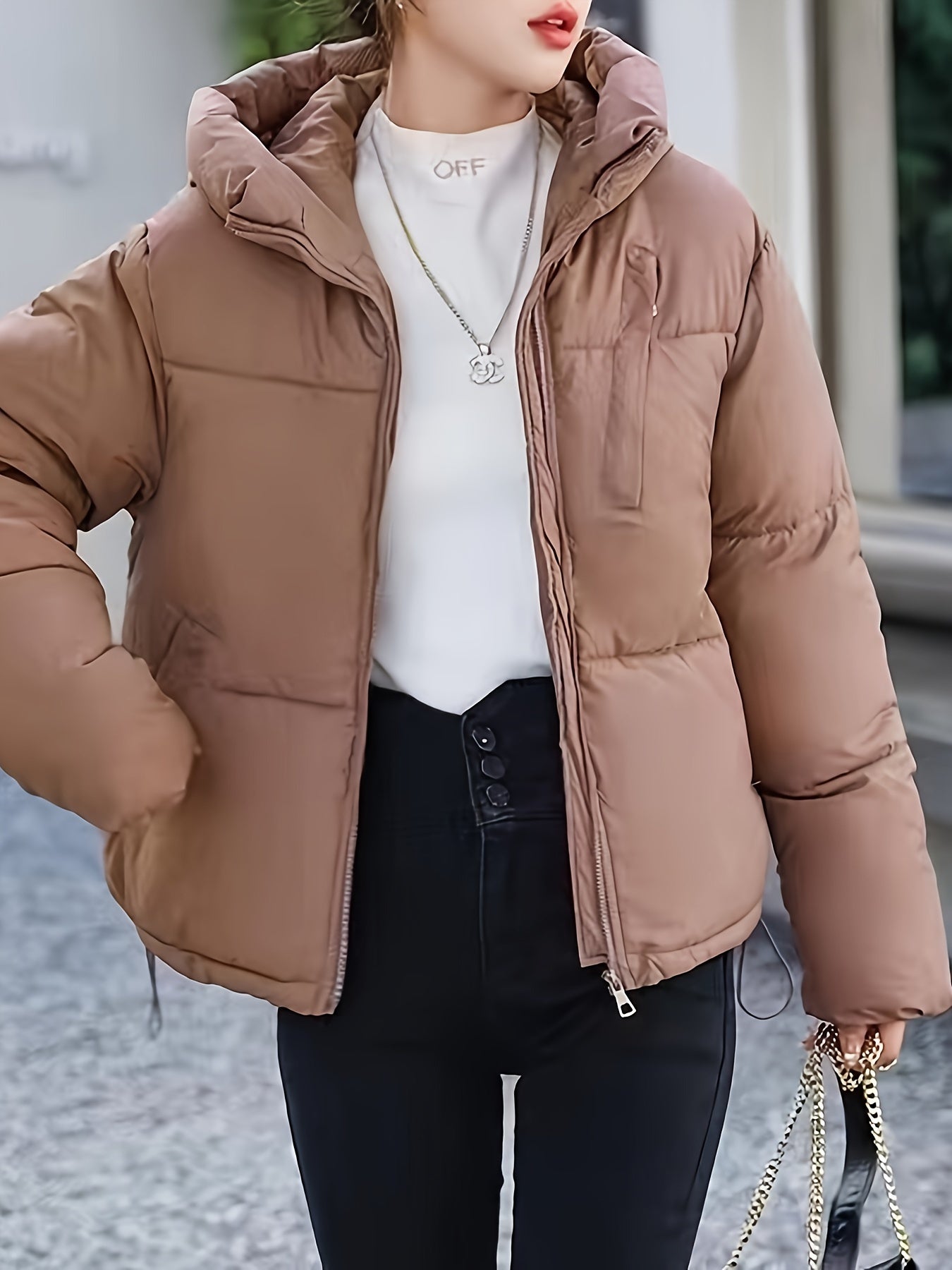 Warm Women's Short Puffer Jacket With Hood - BritishElegance
