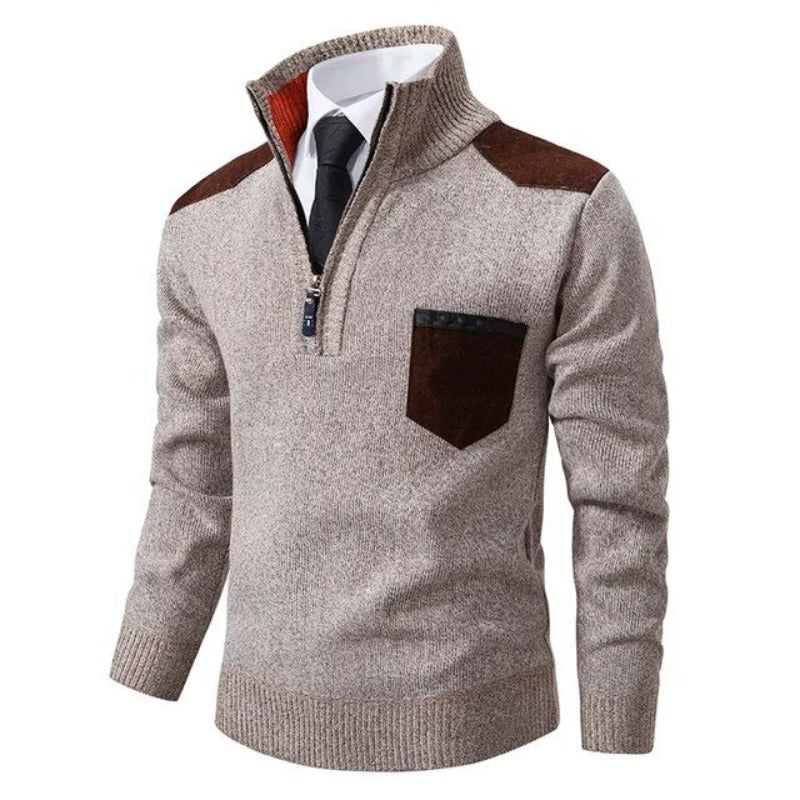 Classic Men's Half Zip Knit Sweater with Pocket - BritishElegance