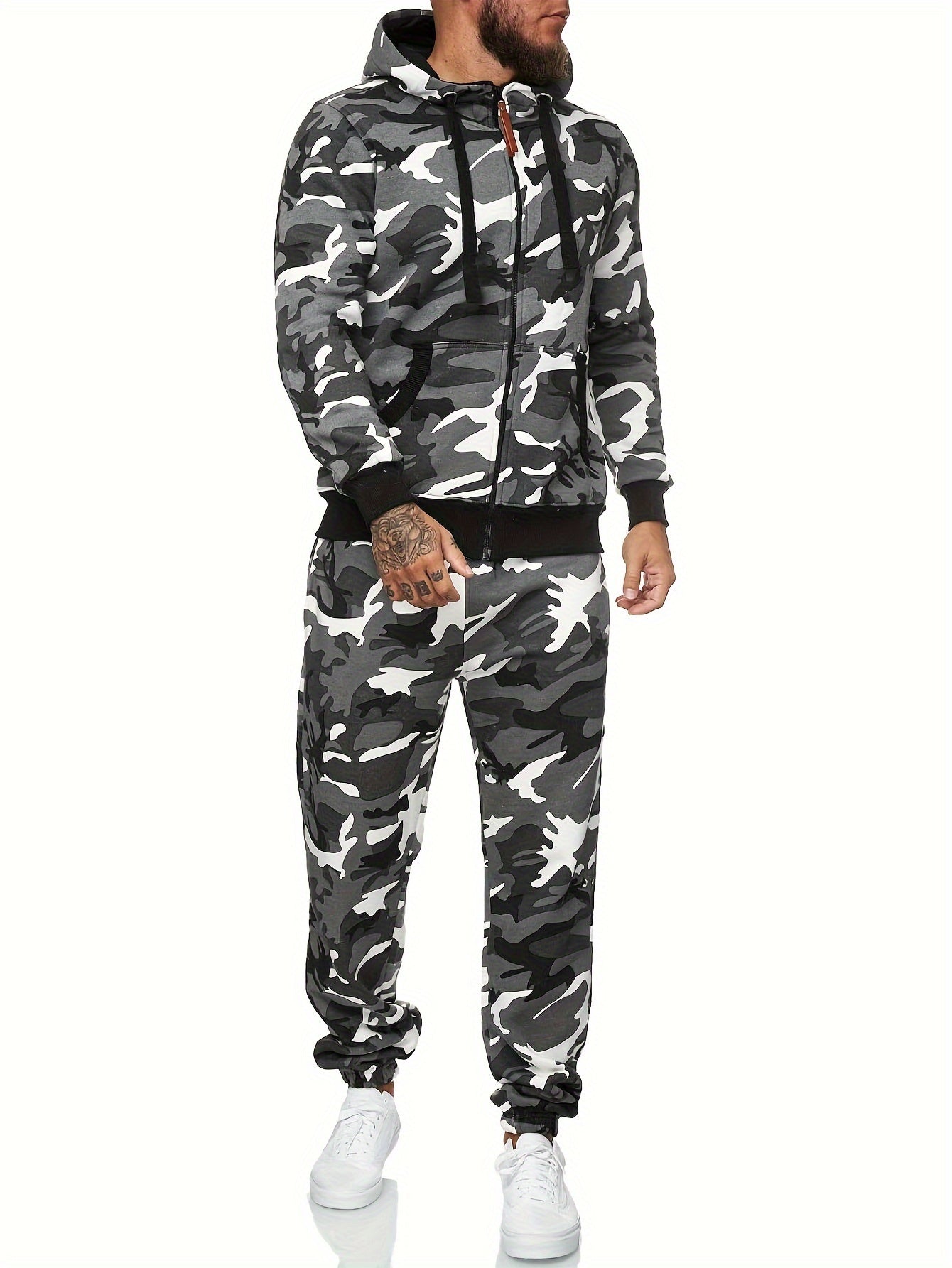 Relaxed Fit Hooded Tracksuit Set with Zip Jacket and Pants