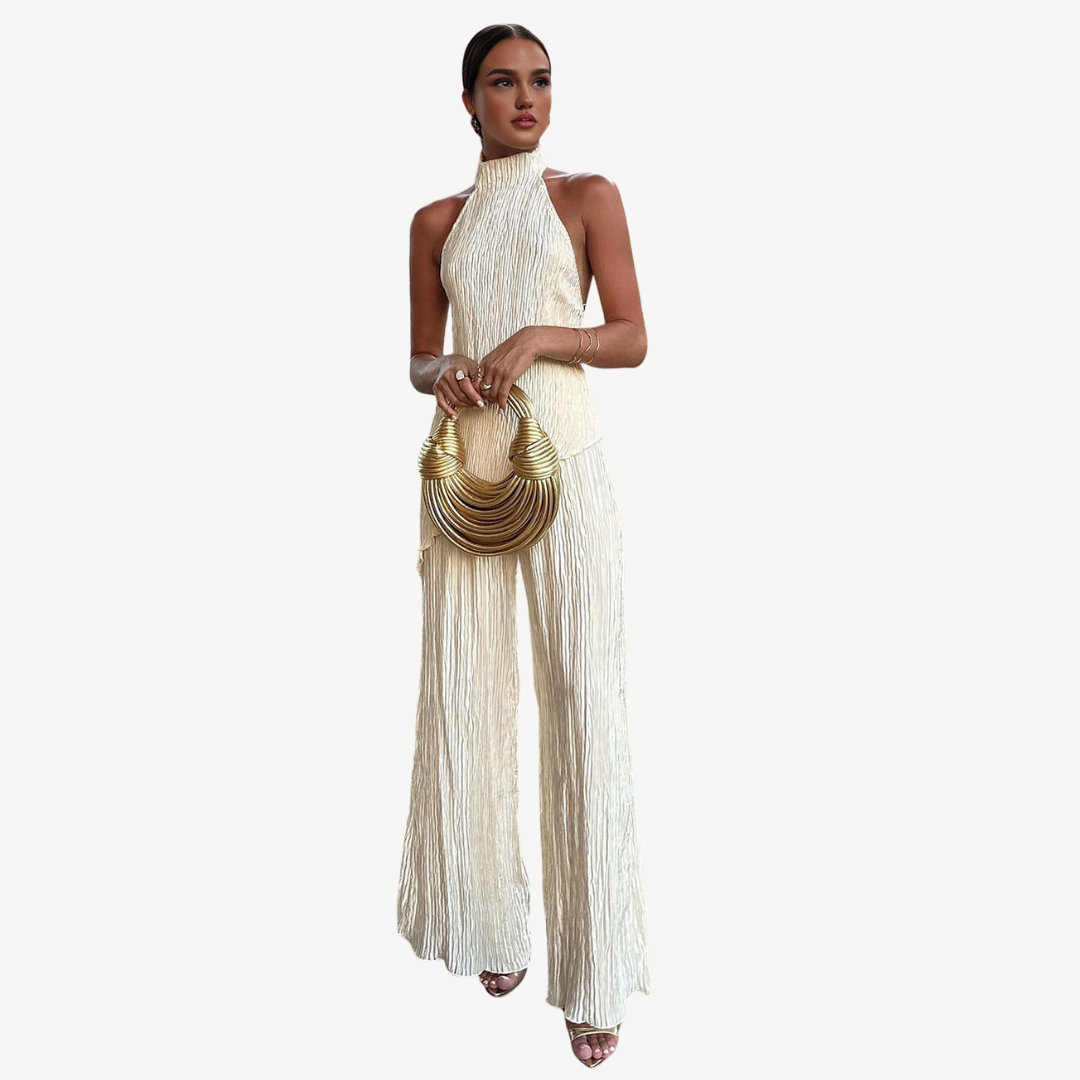 Plissé Jumpsuit with Halter Neck for Women