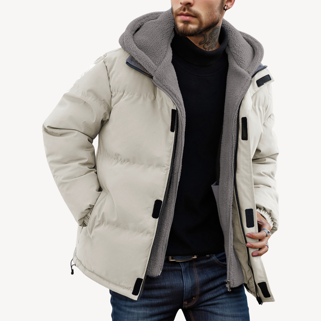 Men's Warm Nylon Winter Coat Puffer Jacket with Hood