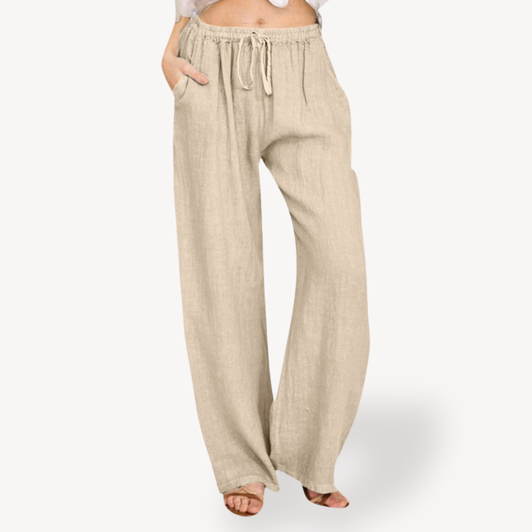 Women's Linen Wide-Leg Pants - Drawstring, Casual
