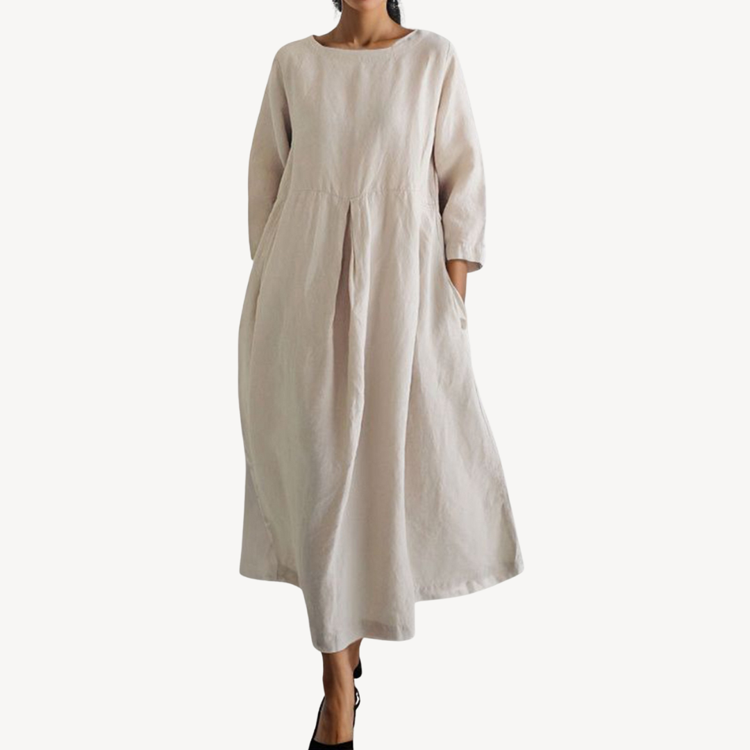 Casual Loose Linen Maxi Dress with Pockets